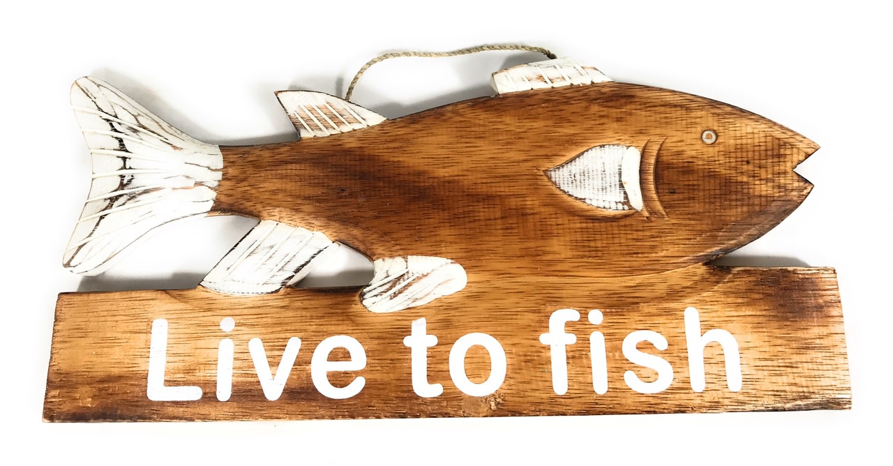 Live To Fish Wooden Fish Sign - 14 in X 7 in | #snd25110 Live To Fish Wooden Fish Sign - 14 in X 7 in | #snd25110